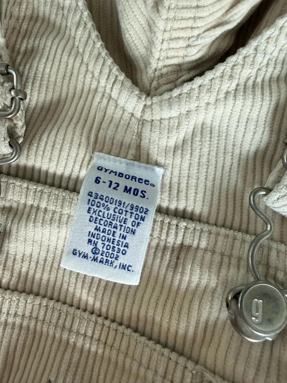 Vintage Gymboree 6-12m Beige Corduroy Overalls Y2K Embroidered Drum neutral